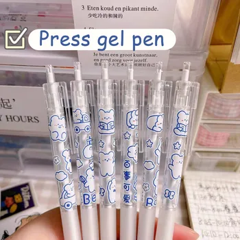 1/3pc 0,5 mm Kawaii Zwarte Push-Gel Pen Schattige Ondertekening Pen Student Office Briefpapier van de School Levert Cadeau Groothandel