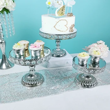 1-3Pcs Crystal Gespiegeld Lade Cosmetische Ijdelheid Sieraden Trinket Organisator Decoratieve Cupcake Tray Dessert Houder Lade Goud Zilver