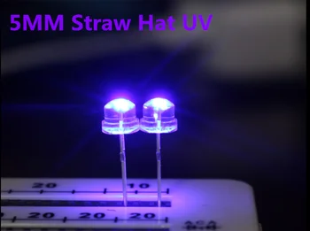 100 stuks 5mm Straw Hat UV-Paars Licht Wide Angle Uv 395nm - 400nm Transparant 5 mm 20mA 3V Light-Emitting Diode LED Lamp