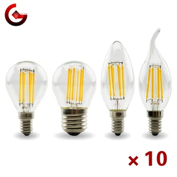 10pcs/veel E27 E14 Retro Edison LED Gloeilamp Lamp 110V 220V Gloeilamp C35 G45 Glazen Bol Vintage Kroonluchters Kaars Licht