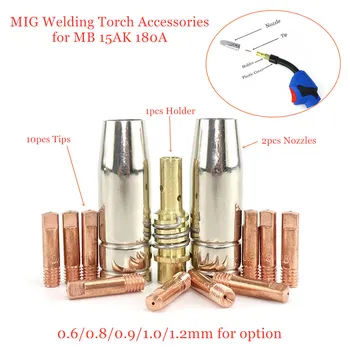 13pcs MIG Toorts Verbruiksartikelen 0,6 mm 0,8 mm 0,9 mm 1,0 mm 1,2 mm Lassen Tips gasmondstukken Diffuser voor MB 15AK Lastoorts