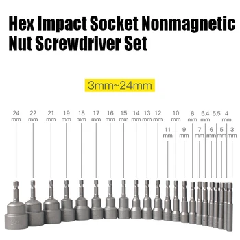 1PCS 3MM-24MM Hex Impact Socket niet-magnetisch Moer Schroevendraaier Set 1/4 6.35 MM Inbussleutel 65MM Lang Adapter Elektrische Boor Socket Kit