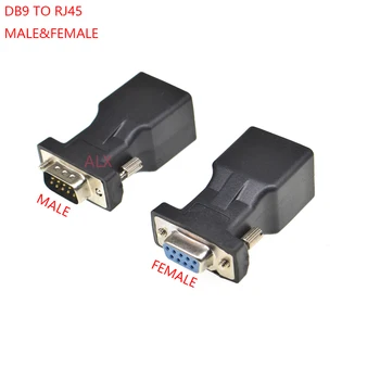 1PCS DB9 9-POLIGE mannelijke vrouwelijke seriële poort connector naar RJ45 FEMALE adapter D-SUB RS232 COM-Poort Voor LAN Ethernet-Poort Converter