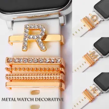 1Set Metalen Bedels 26English Letters Voor Apple Horloge Decoratieve Ring Band Diamond Ornament Slimme Horloge Siliconen Band Accessoires