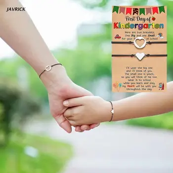 2 STUKS Holle Hart Armband Eerste Dag van School Armband Moeder Dochter Armband-Set voor Moeder Dochter Meisjes Jongens