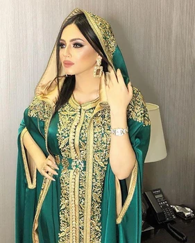 2 Stuks Marokkaanse Kaftan Satijnen Lange Avond Jurk Appliques Kant Moslim Prom Toga ' S Dubai Arabische Vrouwen Party Jurken