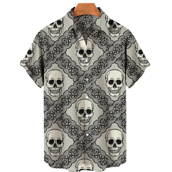 2022 Fashion Hawaiian Shirt heren Casual Horror Schedel Print Tops met Korte Mouwen Shirt voor de Zomer Revers Shirt 5xl