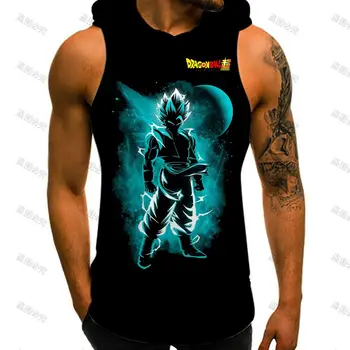 2023 Dragon Ball Z Hooded T-shirt heren Kleding Heren Spier Vest met Capuchon Super Saiyan Mouwloos Shirt Man Fitnessruimte Goku Vegeta Nieuwe