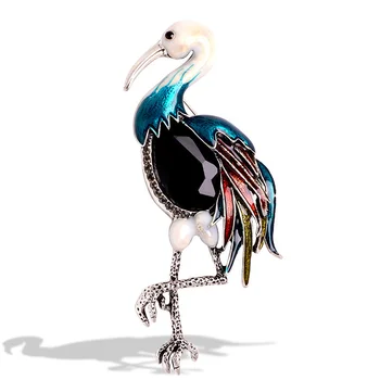 2023 Kleurrijk Emaille Metalen Flamingo Vogel Broches Voor Vrouwen Fashion Design Crystal Dier Broche Spelden Sieraden Party Gifts