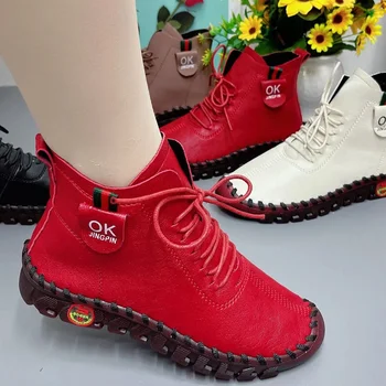 2023 Sneakers Dames Schoenen-Platform Loafers Lace Up Leder Flatscreen Slip-On Nieuwe Lente Casual Moeder Schoen Mujer Zapatos Chaussure Femme