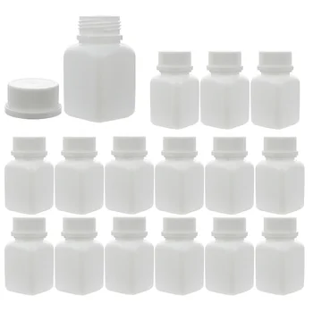 20pcs 30ml Leeg Kleine Witte HDPE Vorm van een Vierkant Plastic Capsules Pil Flessen 1oz Geneesmiddel Flessen met verzegelde Caps