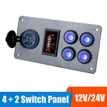 24V 12V-Schakelaar 4 Knoppen Auto Licht Schakelen LED-Indicator USB-Laders Volt Test Caravan Accessoires Voor Boot Trailer Truck