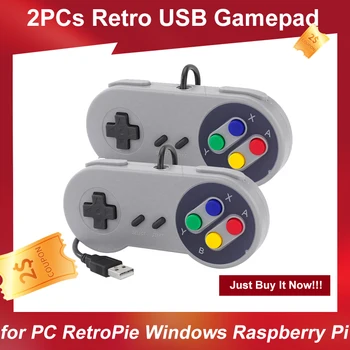 2PCs USB-Gamepad Retro Gaming Joystick Bedrade Controller voor Linux SNES Game PC NESPi RetroPie Windows Raspberry Pi 4B 3B+ 3B