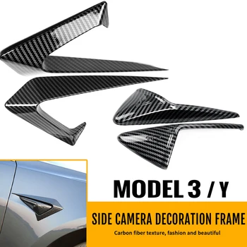 2pcs Voor Tesla Model 3 Y S X 2021 2022 2023 Body Kit ABS Carbon Fiber Auto naast de Camera beschermhoezen Decoratie Stickers