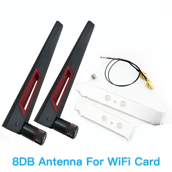 2x8Dbi Dual Band M. 2 IPEX MHF4 U. fl 20cm 30cm Kabel RP-SMA Pigtail WiFi Antenne Set Voor Intel AX210 AX200 9260 9560 NGFF Kaart