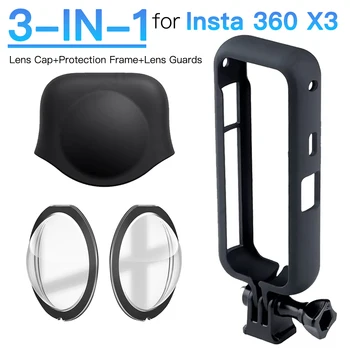 3-IN-1 Lens Cap Beschermer + Protection Frame + Lens Bewakers voor Insta 360 X3 Sport Camera Protector Set Anti-kras Accessoires