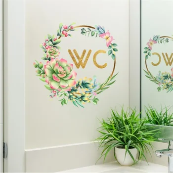 30*30cm Planten En Bloemen, engelse Wc Muur Stickers Creatieve Toilet Badkamer Commerciële Plaats Decoratie Muurschildering Pvc Wall Stickers