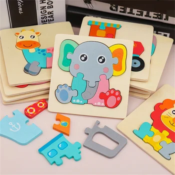 3D Houten Puzzel Baby Speelgoed Montessori Cartoon, Dieren, Kinderen, Baby Puzzel Spel Jigsaw Puzzle Educatief Speelgoed Voor Baby ' s