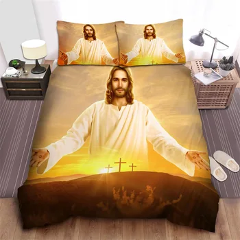 3D Jezus Dekbedovertrek Set Christelijke Heilige Jezus Polyester Beddengoed Kruis Trooster Cover Geschikt voor de Christelijke Jezus Koning