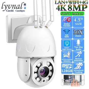 3G 4G SIM-Kaart Sonyimx 415 4K UHD 8MP Draadloze IP Camera Wifi PTZ Dome 30X Zoom-Twee Weg Audio mensenhandel Kleur, nachtzicht
