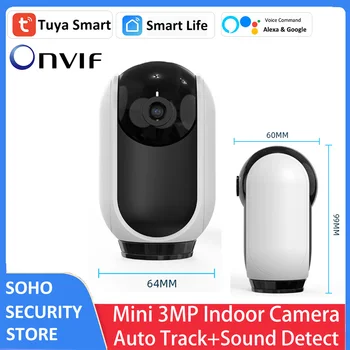 3MP 1080P Indoor Mini Tuya Alexa Google PTZ Bewaking CCTV Draadloze WiFi-Auto Tracking H. 264 Privé-Modus IP Camera