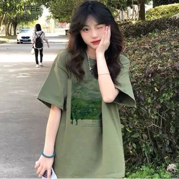 4 Kleuren Print T-shirts voor dames Ontwerp Jonge Dagelijkse Casual Mode koreaanse Stijl Basic All-match Zomer Klassieke Футболка Женский