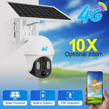 4g Sim-IP Camera Outdoor CCTV Beveiliging Net een Camera met Dubbele Lens Night Vision 10X Digitale Zoom PTZ Cam Met zonnepaneel