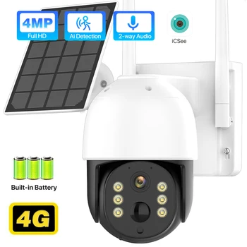 4G Veiligheid IP Camera Outdoor 7W Zonne-Draadloze PTZ-Camera Built-in de Batterij van 4 MP HD-PIR Menselijke Video Surveillanc iCsee APP