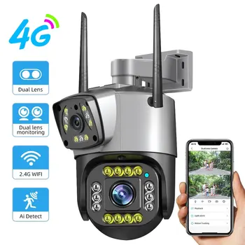 4G WIFI PTZ IP-Camera met Dubbele Lens AI Menselijke Detecteren Video CCTV Camera 4MP-2K-Smart Home Outdoor Beveiliging Webcam V380 App