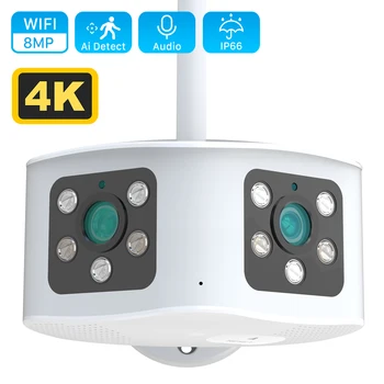 4K 8MP 180° Ultra-Brede kijkhoek Dual Lens Panoramisch WIFI Camera AI Menselijke Detectie Alarm 6MP Outdoor-Video-Surveillance-Camera