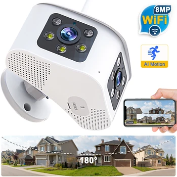 4K 8MP Verrekijker WIFI Camera Vast 6MP HD CCTV Security Cam Outdoor Surveillance Panoramisch 180° Brede kijkhoek Beweging Detecteren