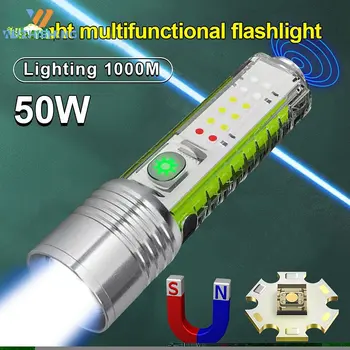 50W Super Heldere LED Zaklamp met Oplaadbare Zaklamp Met Kant Licht van Sterke Magneten Verlichting 1000m Mini Multifunctionele Zaklamp