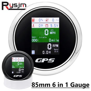 6-in-1 Multi-functionele 85MM GPS Snelheidsmeter+Brandstof+Water Temp+Olie Druk op+Volt+Toerenteller Temperarure Sensor druksensoren
