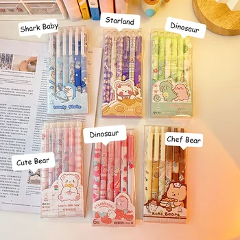 6 stuks Cute Kawaii Gel Pen Set Zwart 0.5 Refill Balpen Office School Supplies Kantoorartikelen