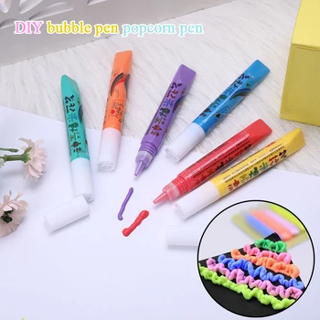 6Pcs Magische Popcorn Pennen 3D Art Veilige Pen Groet Kaarten van de Verjaardag van de Kinderen een Tekening Borstels Cute Kawaii School Suplies