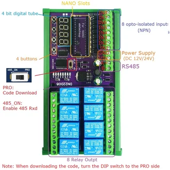 8CH Delay Timer Multifunctionele Raad van GELIJKSTROOM 12V 24V Schakelen RS485 PLC IO-Uitbreiding Schild Module Voor Arduino NANO V3.0
