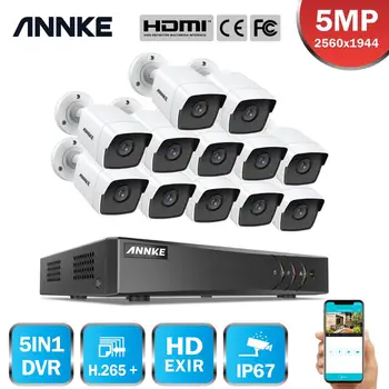 ANNKE 16CH 5MP Lite HD Video Security System 5IN1 H. 265+ DVR Met 12PCS 5MP TVI Waterdichte bewakingscamera ' s Systeem CCTV Kit
