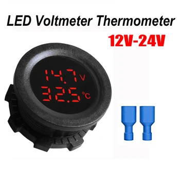 Auto Ronde Temperatuur Voltmeter 12-24V Auto Voltage Meter van de Vertoning Digitale Meting voor Auto-Motor-Boot-Thermometer