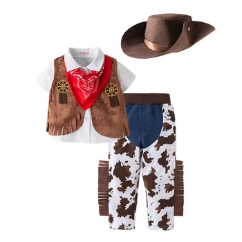 Babykleding Jongens Cowboy Kostuum Voor Kinderen Cosplay Kleding Sets Vest+Broek Broek+Sjaal+Muts 4pcs Peuter Outfits Passen