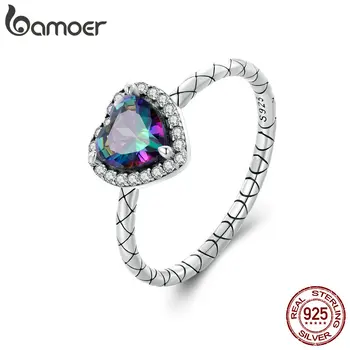Bamoer 925 Sterling Zilver Vintage Heart Ring Retro Snake Patroon Verstelbare Ring voor Vrouwen Partij van Fijne Sieraden Cadeau