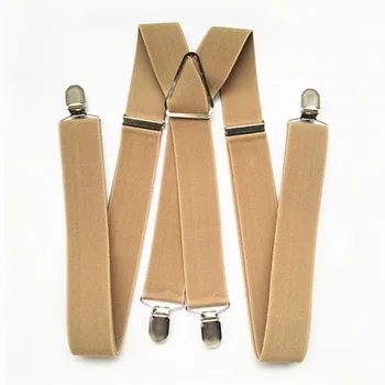 BD054-L-XL-XXL-Formaat Khaki bruine Kleur van 3,5 cm breed Met 4 Clips Volwassen Verstelbare Elastische Bretels X Terug Broek Bretels Suspender Mannen