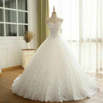 BEPEITHY Sexy Pure Lace Crystal Ball Gown Jurk Casamento Geliefde Vintage Prinses Bruids Jurken Vestido De met nova