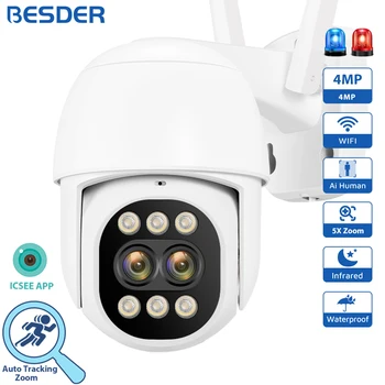 BESDER 4MP PTZ IP-Camera met 5x Digitale Zoom Night Vision 2K Outdoor Beveiliging en Bescherming van de Menselijke Sporen CCTV Wifi bewakingscamera