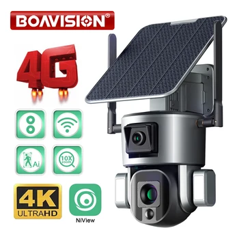 Boavision 4K Zonne-8MP Camera 360° PTZ 10X Zoom 4G SIM /WIFI-Beveiliging Buiten Camera Humanoïde het Bijhouden van Kleur, nachtzicht Camera