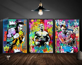 Boxer Street Art Posters Afdrukken Bokslegende Mike Tyson Portret Pop Graffiti Canvas Schilderij Cuadros Kunst Aan De Muur Home Decor