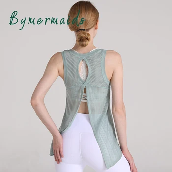 Bymermaids️ Nieuwe Vrouwen Sport Yoga Vest Mouwloos Streep Verband Yoga Tops Naadloze Snel Droog Workout Tank Top Shirts Dun