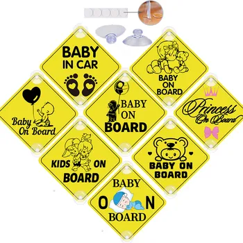 Cartoon Baby Aan Boord Serie Zuignap Sticker voor Auto Styling Veiligheid van Kinderen in de Auto Waarschuwing PVC Bord en Stickers
