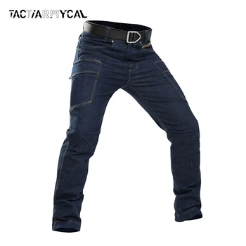 Casual Mannen Jeans Multi Pocket Cargo Broek Tactische Stretch heren Denim Jeans Blauw Zwarte Broeken Fashion zijzakken Overalls