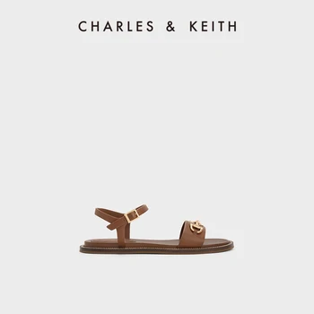 Charles&Keith23 Zomer Nieuwe Collectie Ck1-70380993 Vintage Gewatteerde One-Line Strap Platte Sandalen Voor Vrouwen