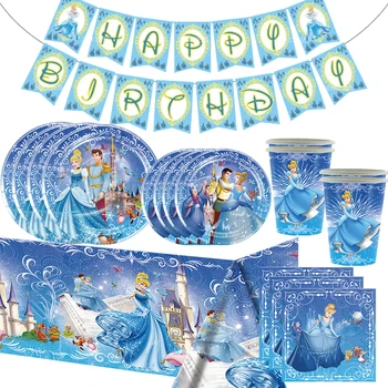 Cinderella Princess Birthday Party Supplies voor Kinderen Wegwerp Servies 32inch Ballon Achtergrond Instellen Douche van de Baby Decoratie